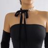 Women Elegant Black Velvet Ribbon Bowknot Choker Necklace Imitation-Pearl Clavicle Chain  Accessories for Women Birthday Gifts
