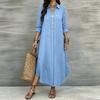 Women's Casual Color Long Sleeve Button Down Shirt Dress for Everyday Wear