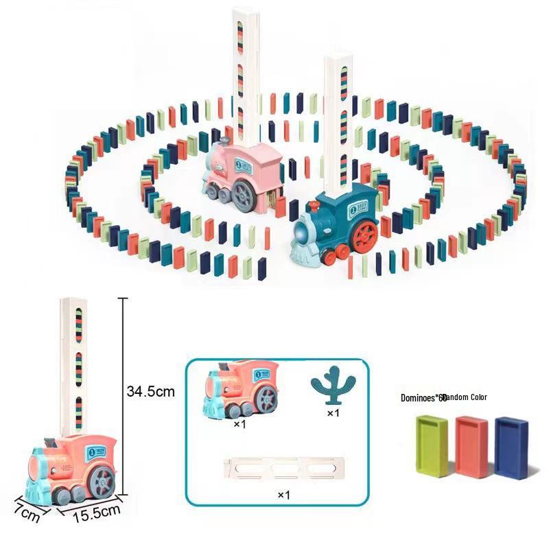 Educational Electric Train Toy with Automatic Domino Setup and Sound & Light Effects