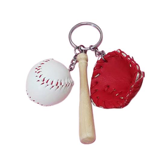 Baseball Keychain Pendant Zinc-Iron Alloy Wood Faux Leather Baseball Bat Cap Team Gift Baseball Fan Accessory