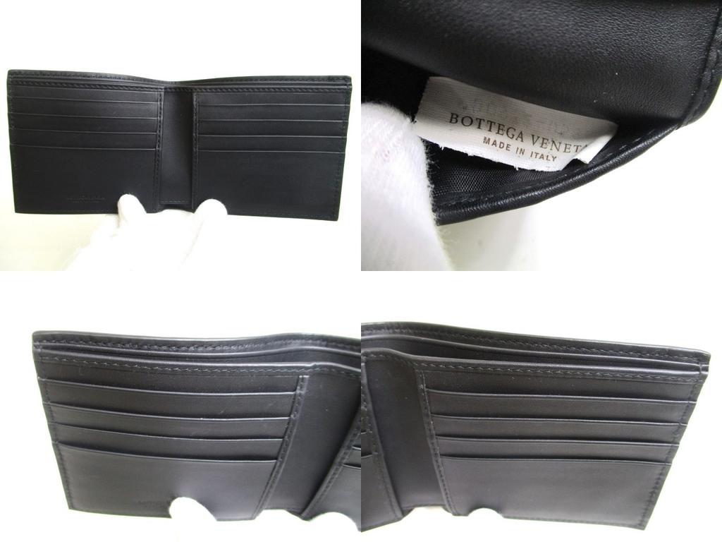Authentic BOTTEGA VENETA Intrecciato Black Leather Small Bi-Fold Bill Wallet #a536  Refurbished