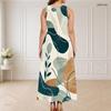 Women Plus Size Round Neck Triple Keyhole Sleeveless Printed Long Maxi Dress