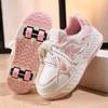 Boy/girls Casual Sports Shoes with Wheels Four -wheel Sports Boots Wheel Skate Can Remove Student Skate Shoes Sports Shoes
