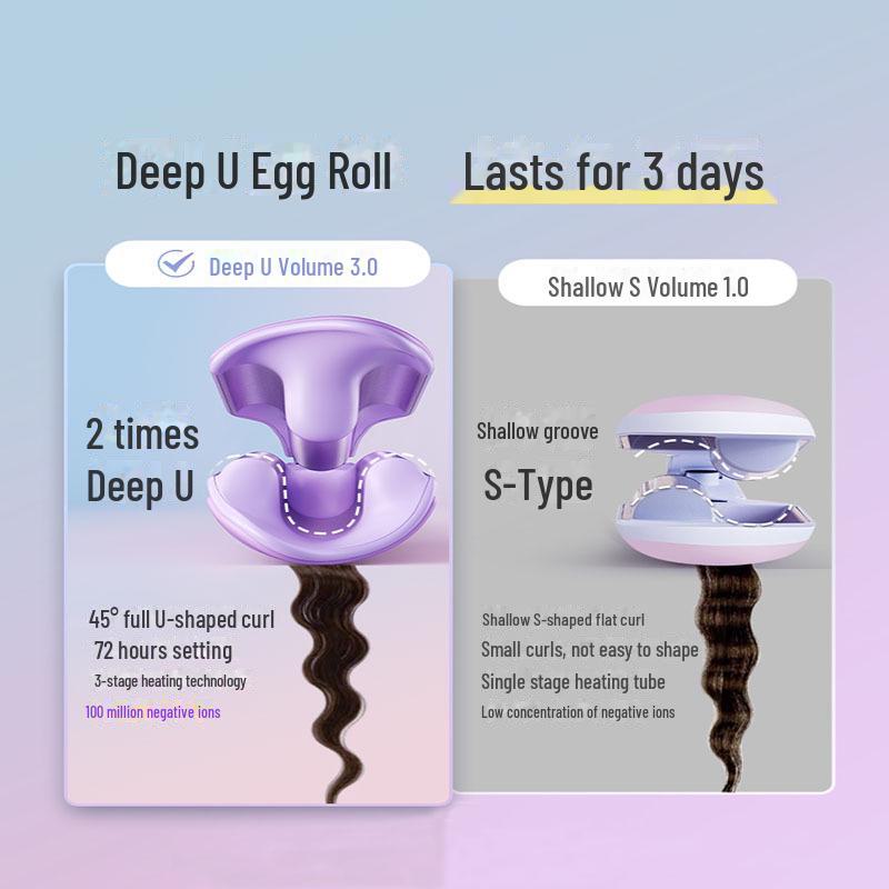 32mm U-Shaped Egg Roll Stick with Negative Ion Technology for Long-Lasting, Damage-Free Styling