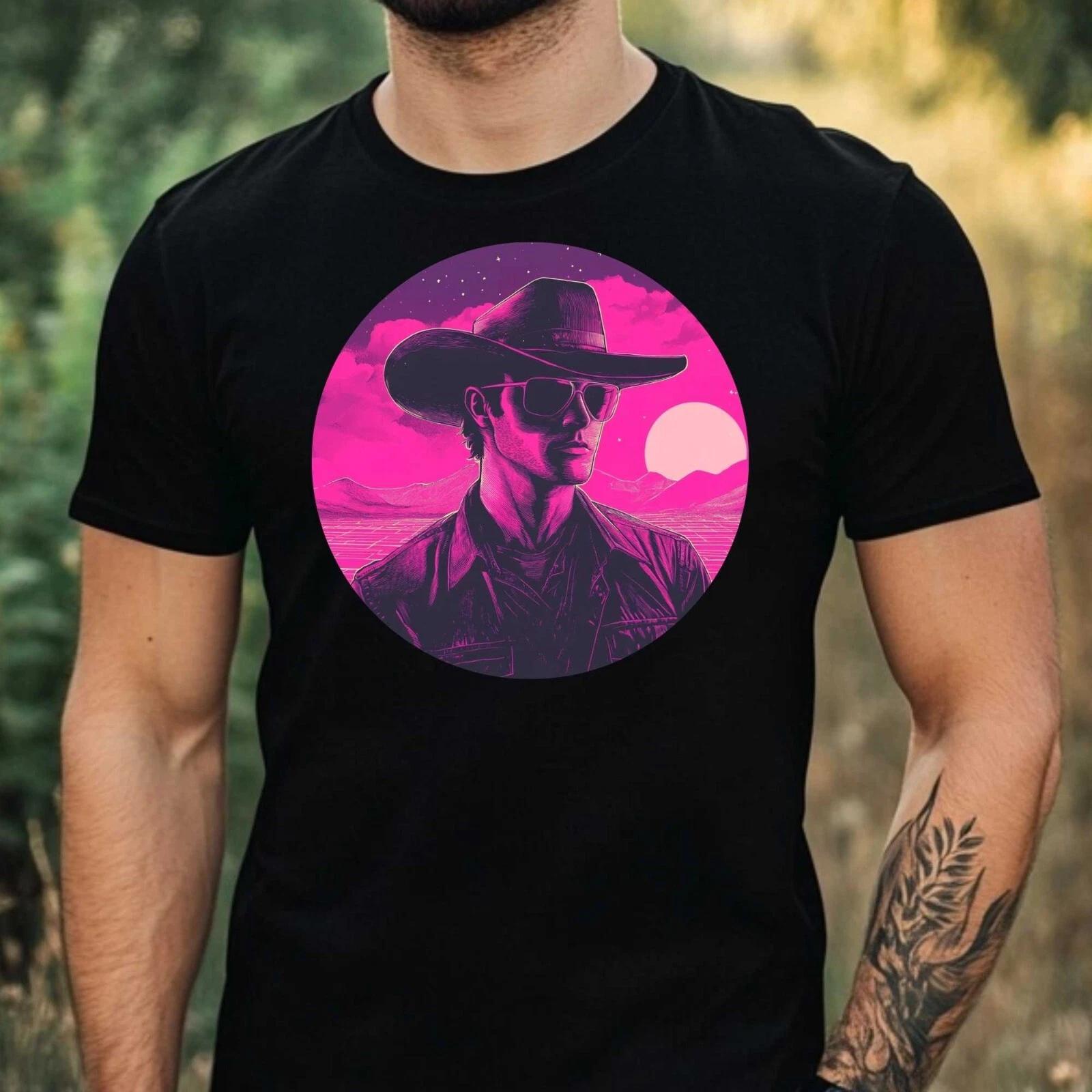 T-Shirt Herren Cowboy Vaporwave Motiv Baumwolle Größe XS bis 5XL XS