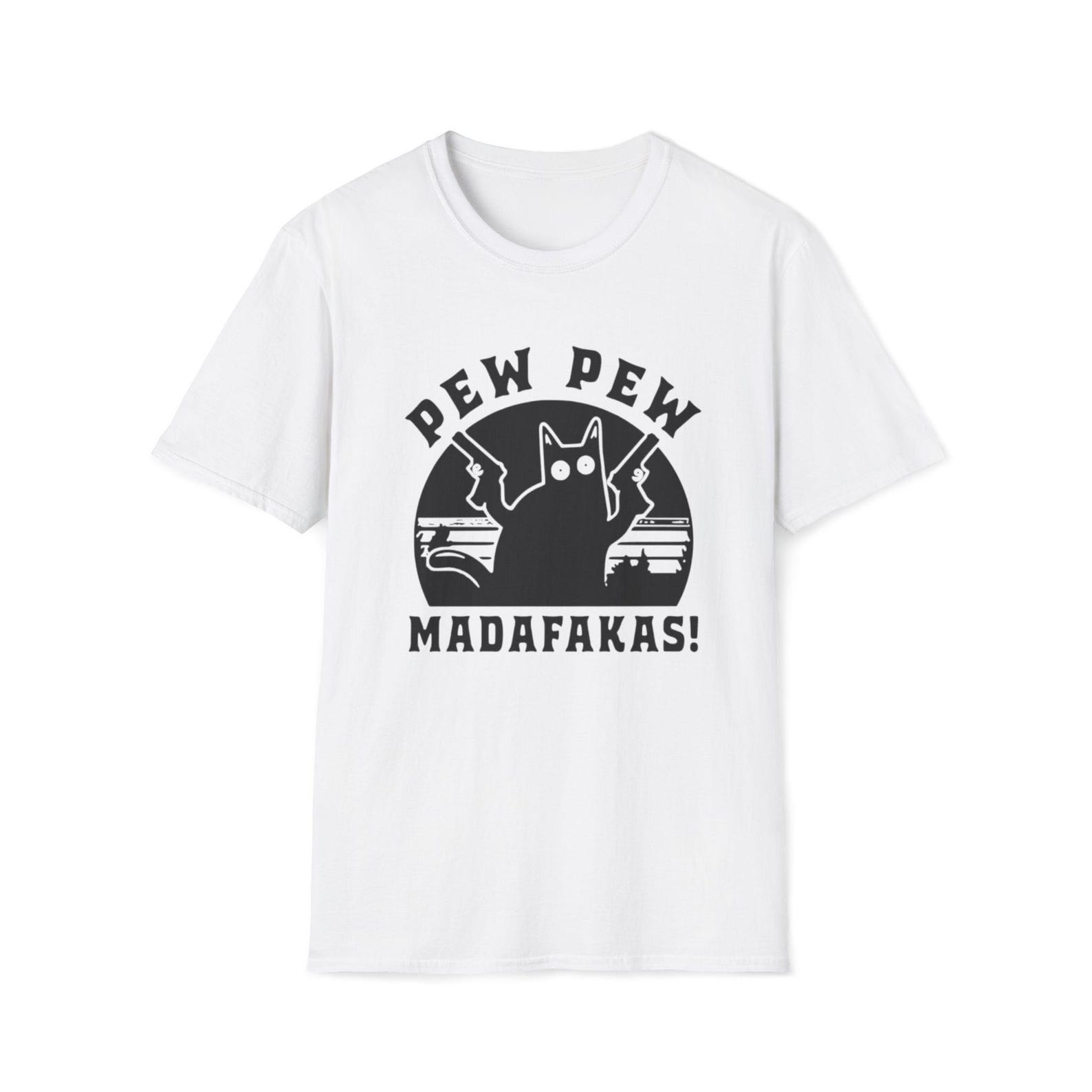 Cheeky Cat Pew Pew Trending T-Shirt: Funny Shooter Graphic Tee 4XL