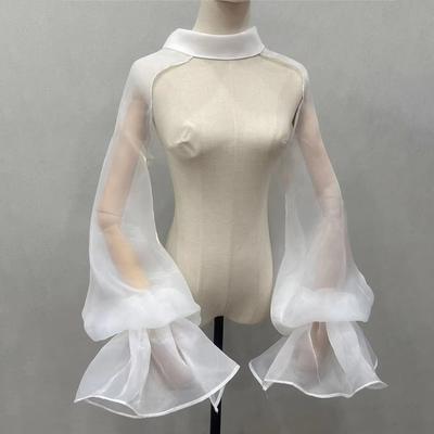 Fairy Puffy Bridal Sleeves Long Sleeve Transparent Wedding Arm Sleeves High Neck Ruffles Arm Covers Banquet Decor