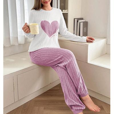 Frühling Herbst Damen Schlafbekleidung Langarm Herz Oberteile und Lange Hosen 2-teiliges Set Pyjama Set Lässige Homewear Loungewear