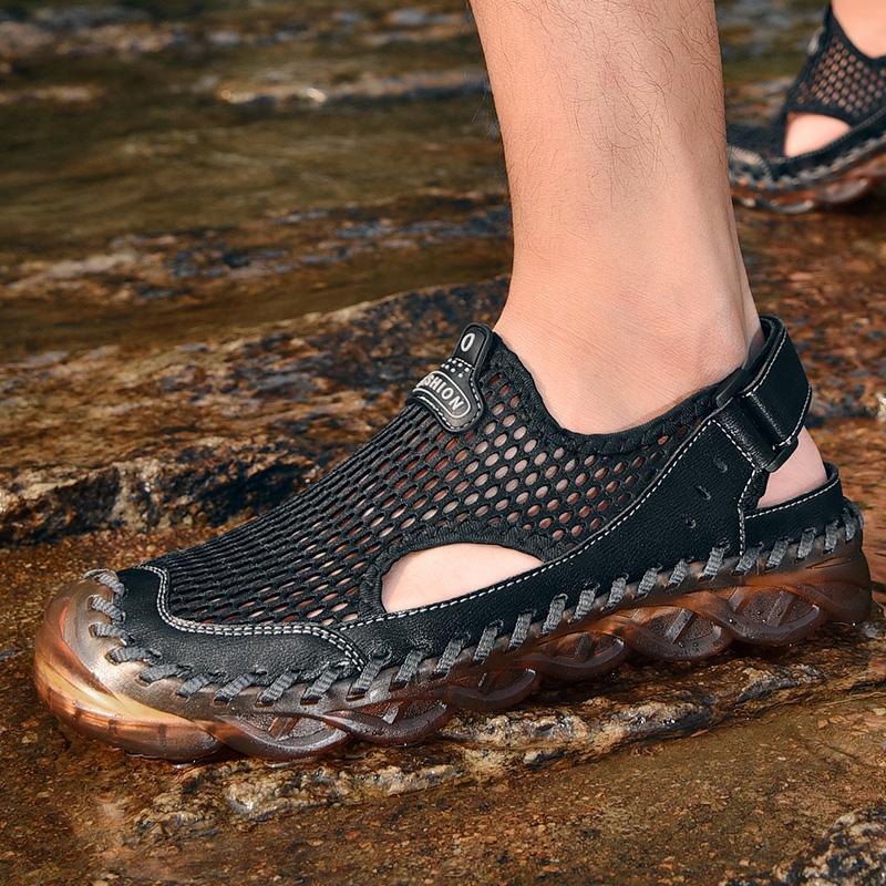 Summer Outdoor Men's Handmade Candy Bottom Leather Sandals Mesh Shoes Sports Sandals