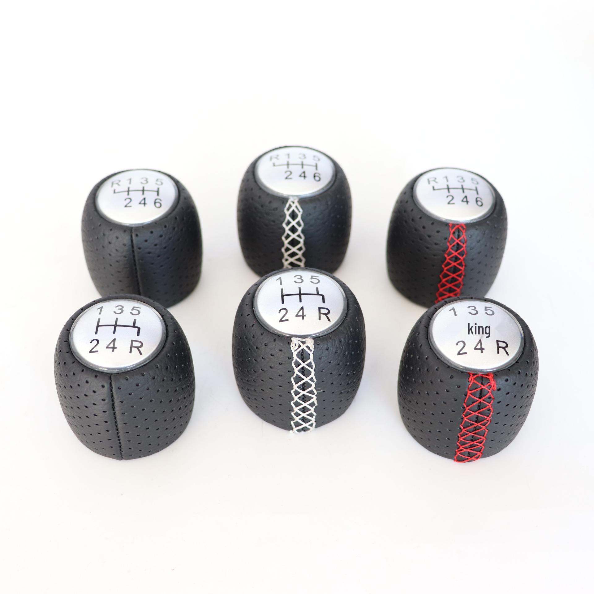 

Alpha Leather-Wrapped Hole-Punch Gear Shift Knob Printed Cover 6-Speed R-Top Left