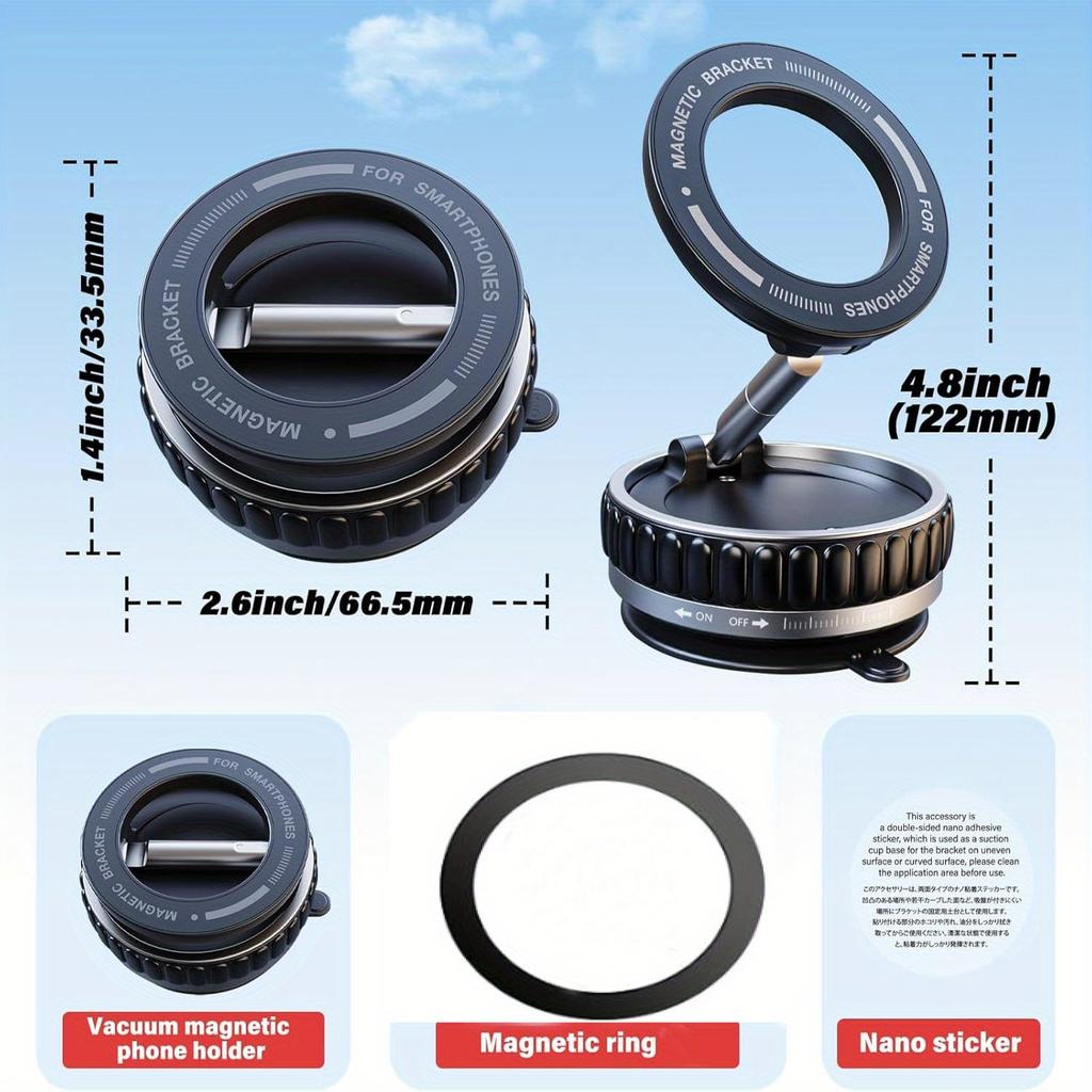 2026 Upgraded Vacuum Magnetic Car Phone Holder 360° Reinforced 96LBS Ultra Suction Cup Phone Holder, N52 Strong Magnet