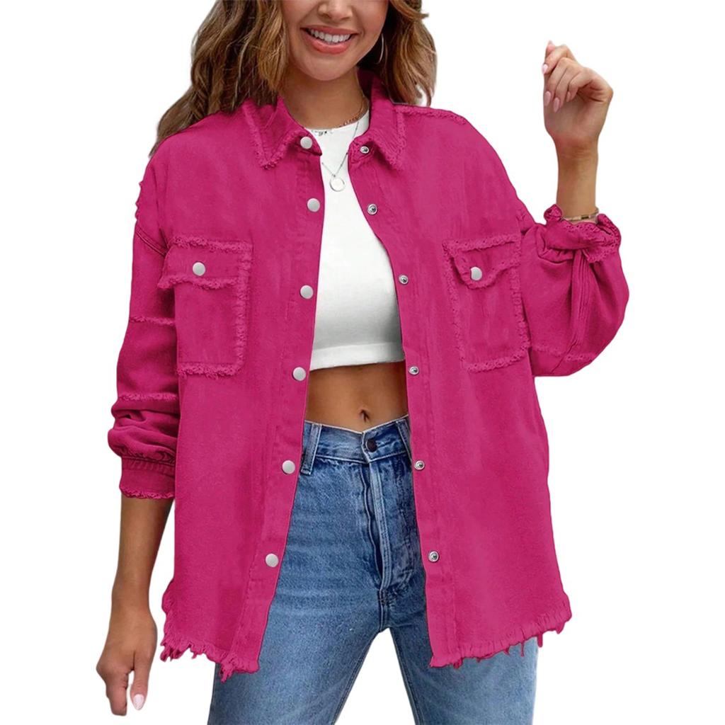 Damen Lässige Lockere Jeansjacke