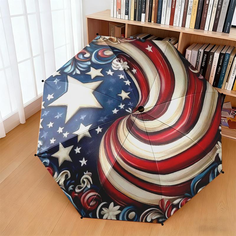 1 Stück Amerikanische Flagge Regenschirm Tragbar Faltbar Eisenrahmen Lochknochenstruktur Outdoor Heim Regenschirm