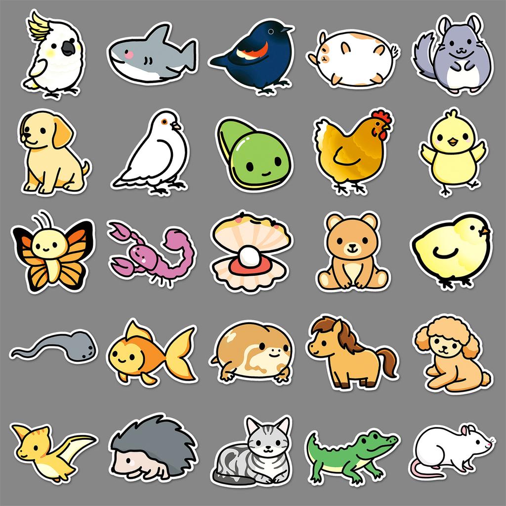 50 Cartoon Animal Doodle Personality Cute Children's Gum Card Decorative Mobile Phone Case Suitcase Sticker Waterproof