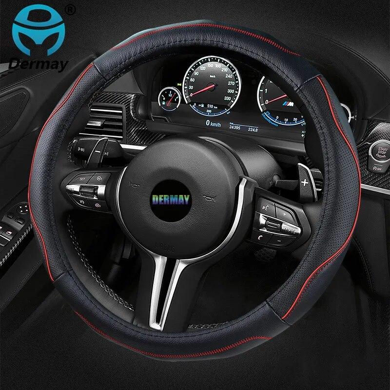DERMAY Perforated GENUINE LEATHER CAR STEERING WHEEL COVER For BMW Ford Focus Skoda Honda Kia Nissan Etc. Top Quality 4Colors