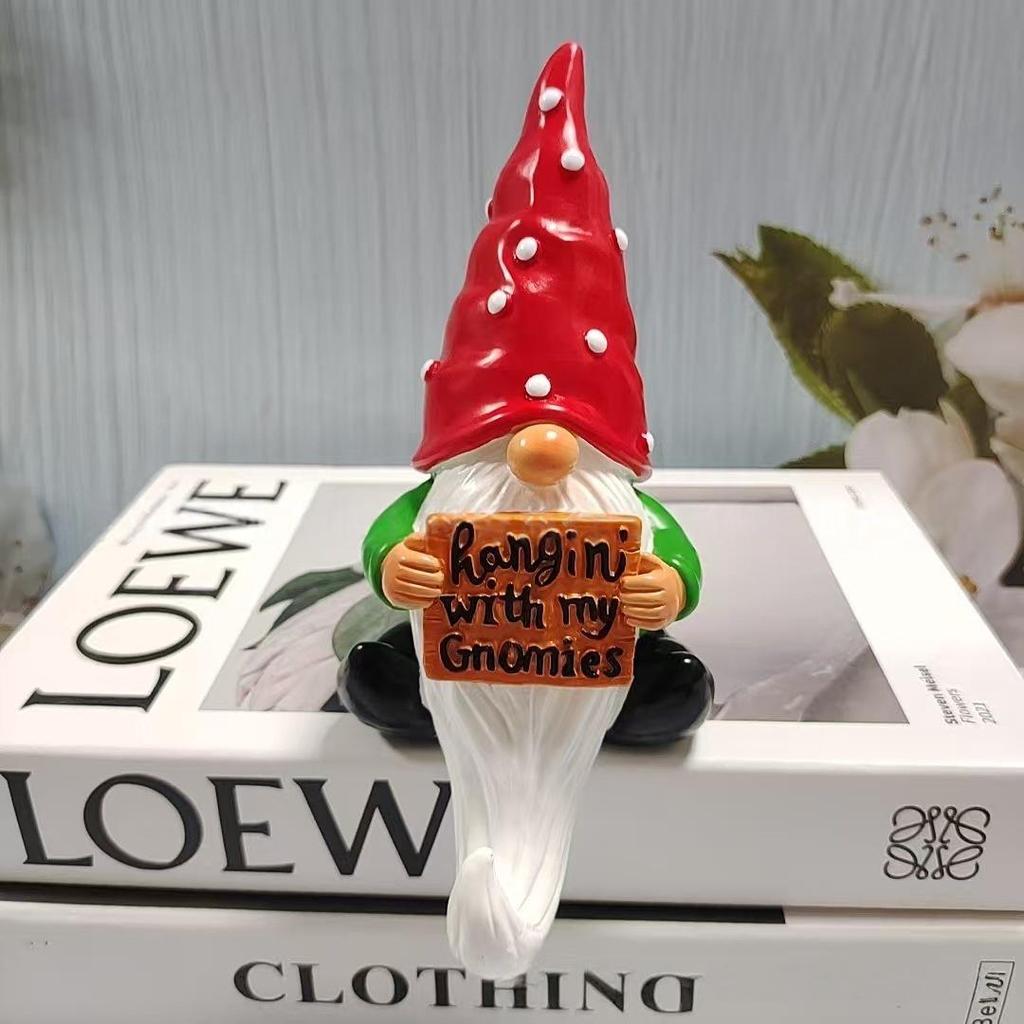 Creative Resin Christmas Gnome Ornament with White Beard for Desktop Decoration