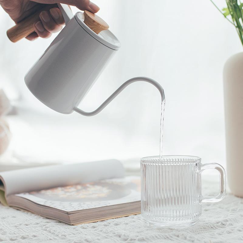 340ml Glass Cup with Handle Coffee Mug Simple Vertical Stripe Iced Latte Coffee Cup Cold Drink Mug Water Cup Drinkware Mugs