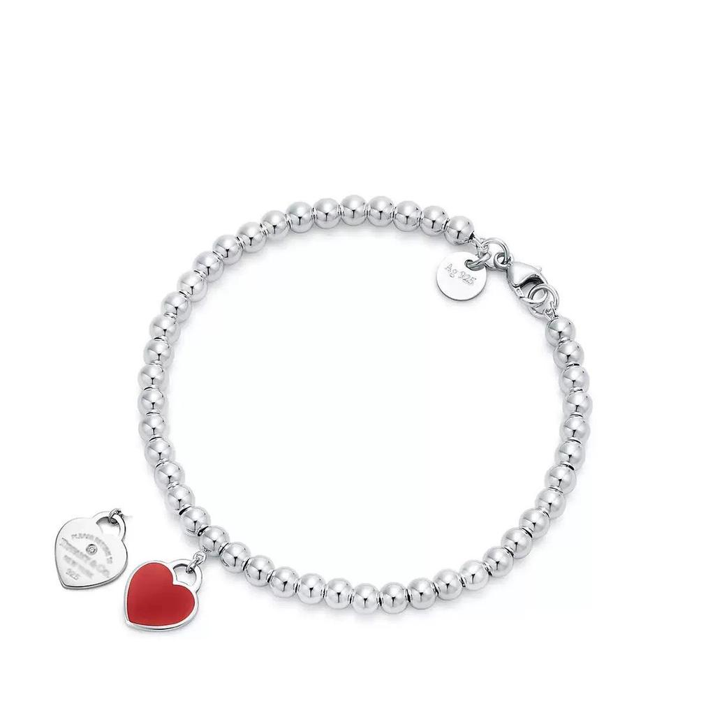 T-Familie Herzförmiges Emaille-Armband: Blaue, Rote, Rosa Herzen, Liebes-Rosenkranz, Runde Perlenkette - Perfektes Valentinstagsgeschenk für Freundin.