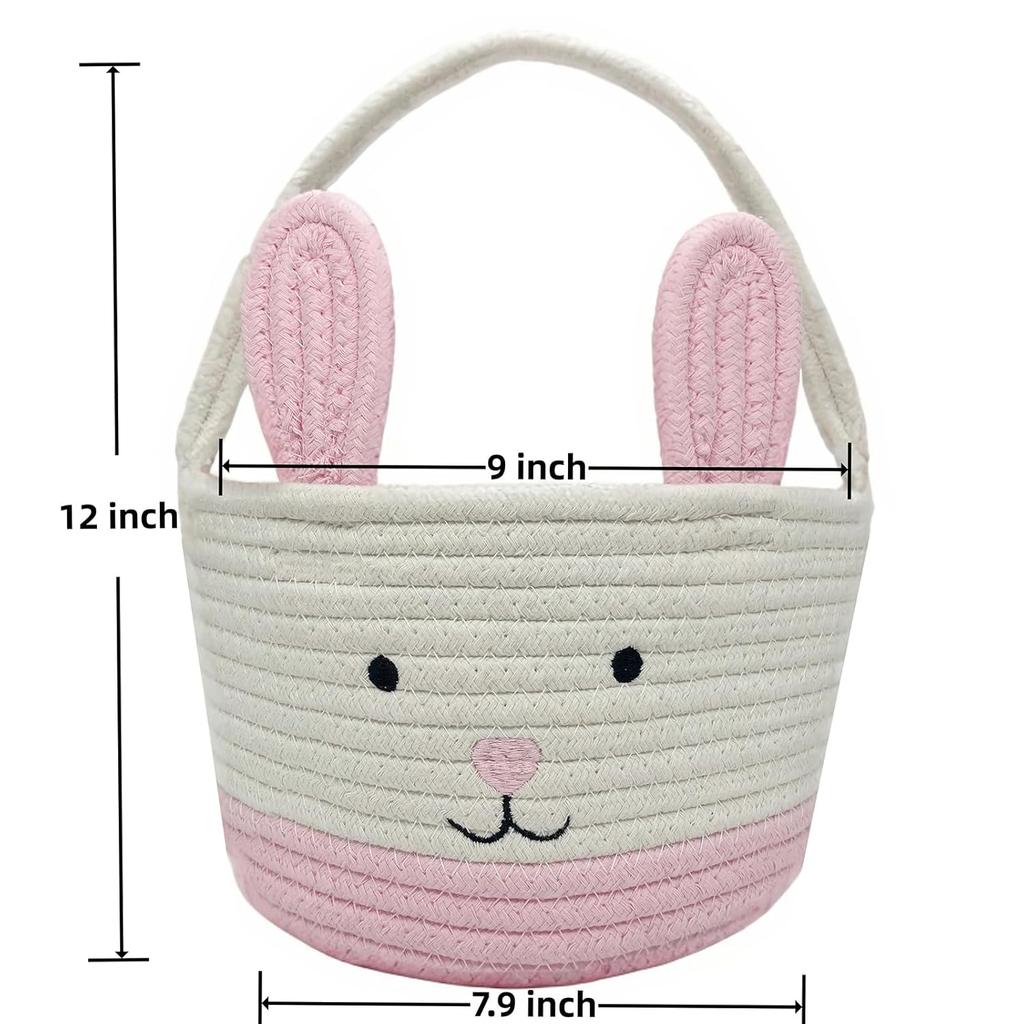 Easter Basket, Easter Bunny Baskets with Handle, Baby Gift Baskets, Egg Buckets Gifts Tote Bags Egg Hunt Basket for Kids, Boys, Girls, Toddler,