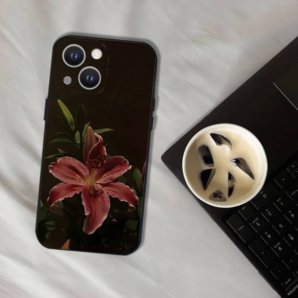 Oil Painting Lily Flower Retro Pattern Phone Case For iPhone 17,16,15,14,13,12,11,Pro,XS,Max,XR,Plus,E,SE4,Mini Black Soft Cover