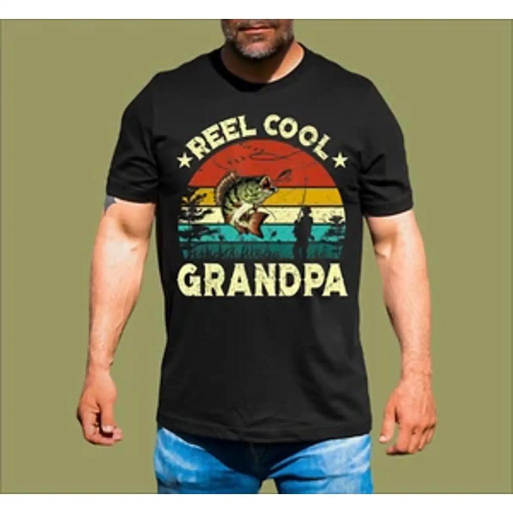 Reel Cool Grandpa Fishing T Shirt Vintage Graphic Unisex Stylish Fashion Comfortable Versatile Soft Streetwear Casual