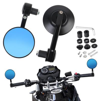 Für 7/8" 22mm Lenker 1 Paar Weitwinkel Aluminiumlegierung Blauglas Blendfreier Lenkerenden-Seitenspiegel 360° drehbare Motorrad-Rückspiegel