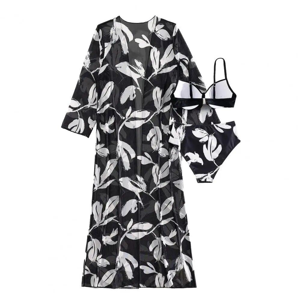 Women Swimsuit Set Summer Vacation Bathing Suit 3-piece Women's Bikini Cardigan Set