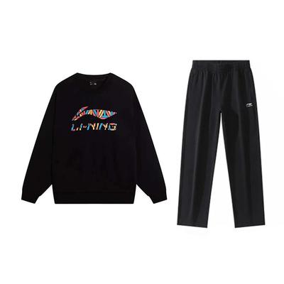 Li Ning Color Logo Printed Fashionable Comfortable Cotton Crew Neck Sweatshirt Unisex Sweatshirt Black YWDV543-1-AKL03-1