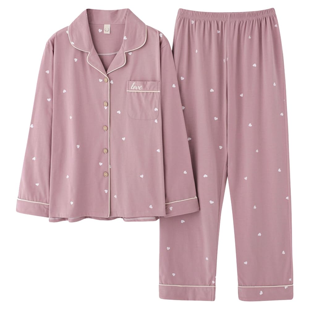 

Pajamas for Long Top and Bottom Front Room Sweat Skin Loose [Akihee] Women, 100% Cotton, Sleeves, Spring, Summer, Autumn, Set, Opening, Wear, Cute, фіолетовий