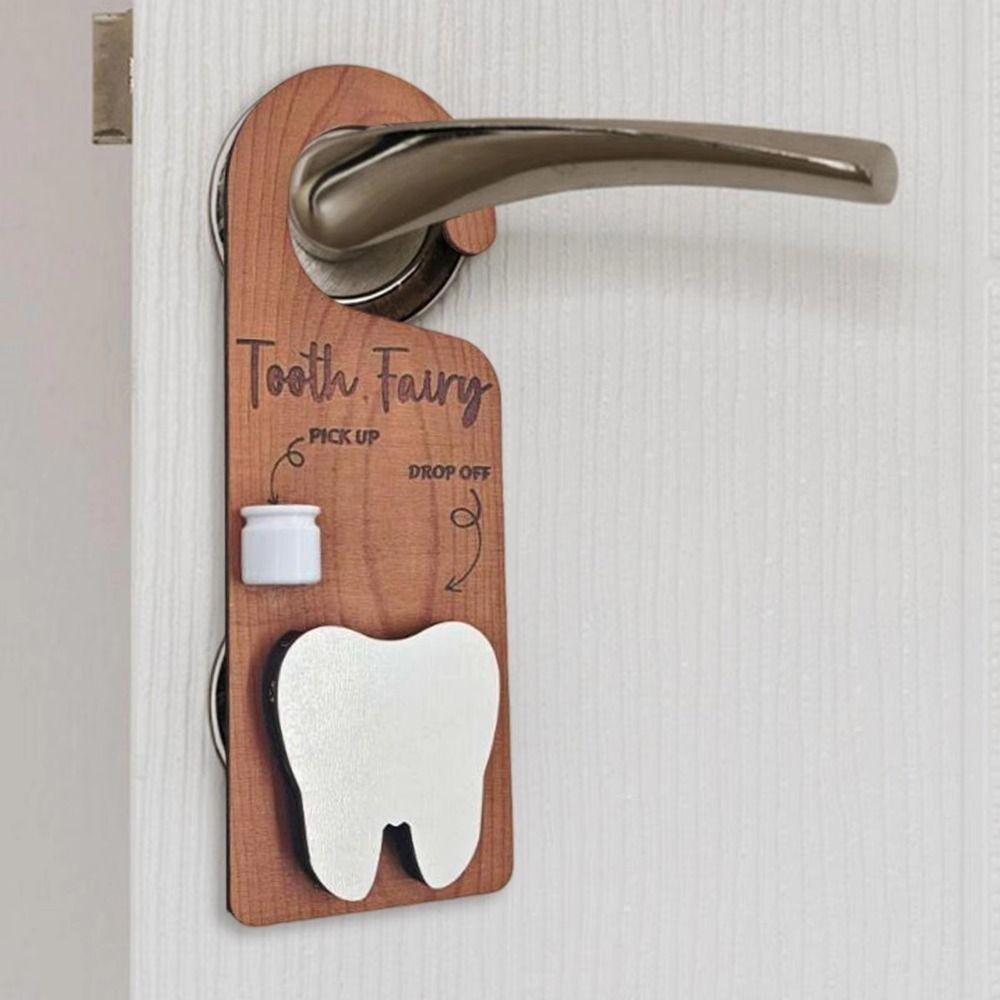 Decorative Nursery Tooth Pick Up Box Wooden Door Hanging Decor Tooth Door Hanger  Classroom Use