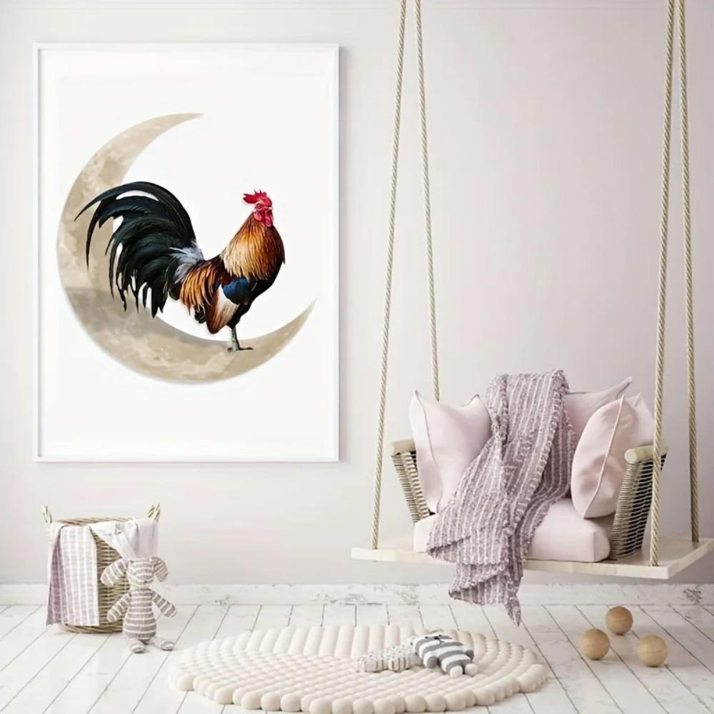 Home Decoration Wrought Iron Crafts - Outdoor Garden Courtyard Moon and Rooster Metal Ornaments | Pendant and Wall Hanging Decor