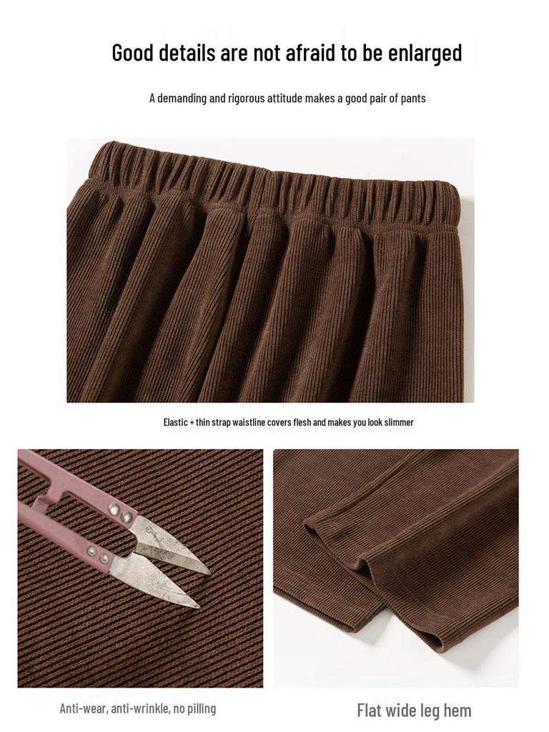 Women's Lambswool Wide-Leg Corduroy Pants, Winter 2025 New Style, Plus Velvet, Thickened, Warm, Casual Cotton Pants