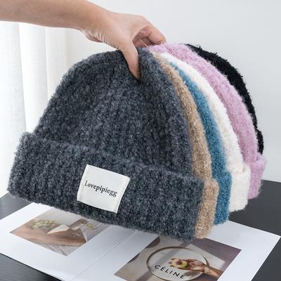 Vielseitige, warme Strickmütze mit weißem Etikett aus Japan für Damen, großer Kopf, kleines Gesicht, kleines Gesicht, Winter-Ohrenschutz, Pile-up-Strickmütze für Herren
