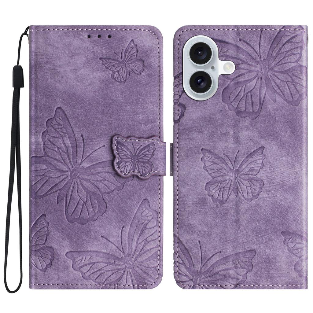 For iPhone 16 Plus Case Butterfly Flip Stand PU Leather Phone Cover