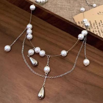 Exquisite Sweet Water Droplet Pearl Tassel Necklace For Women Girls  Personality Clavicle Chain Party Jewelry Accessories