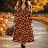 Halloween Women's Skeleton Print Midi Dress A Line Dress Vacation Casual Daily Regular Fit  Long Sleeve V Neck Black  Spring Fall