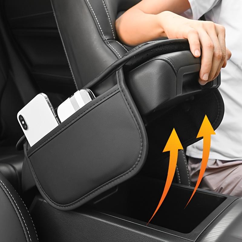 1pc PU Leather Car Armrest Pad with Side Storage Bag, Durable Vehicle Interior Accessory