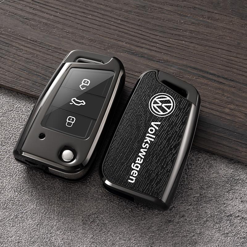 Für VOLKSWAGEN Zinklegierung+Leder Auto Fernbedienung Schlüsselhülle Abdeckung Schutzschale Für VW Volkswagen Polo Golf 7 MK7 Tiguan MK2 Accesso