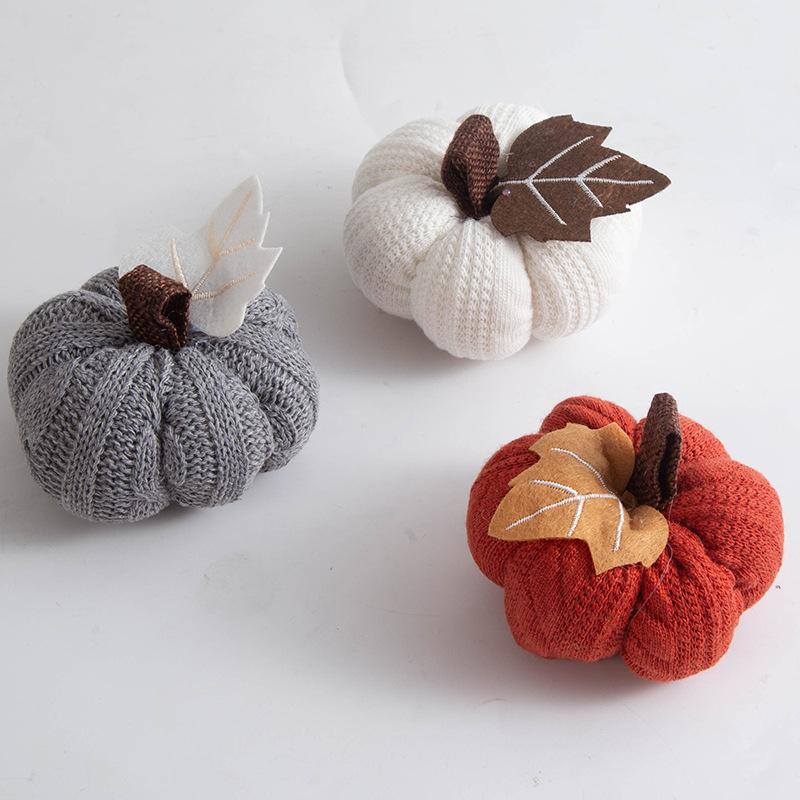 Knitted Pumpkin Decorations for Harvest Festival Orange Pumpkin Pendant Thanksgiving Knitted Pendant Venue Decoration Supplies