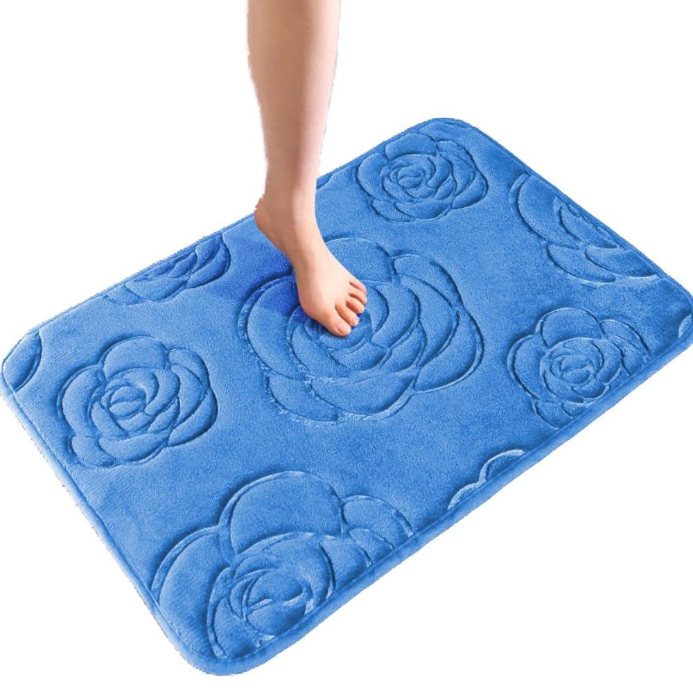 Machine Washable Rose Pattern Floor Mat Square Non-Slip Mat Coral Velvet Carpet  Bathroom
