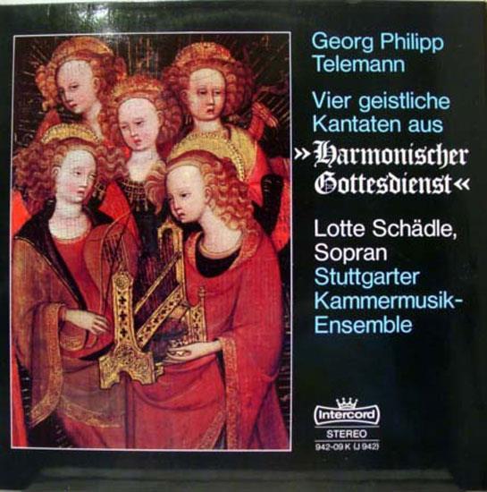 

LP Record GEORG PHILIPP TELEMANN LOTTE SCH Four Sacred Cantatas from Harmonio 94209K Intercord Germany Classical Used
