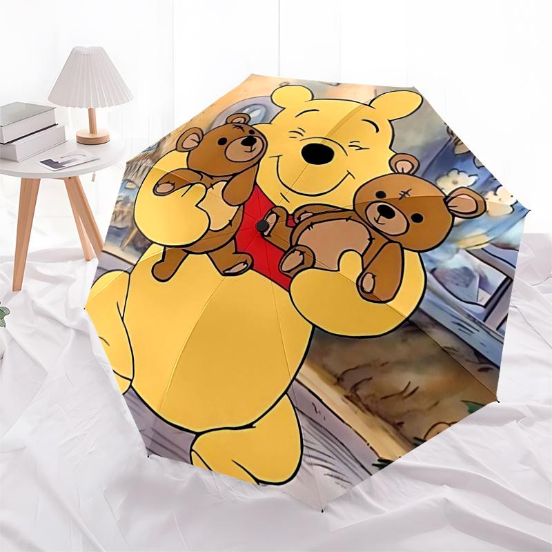 Ombrello da Viaggio a Tema Winnie the Pooh e Amici - 8 Stecche, Apertura e Chiusura Automatiche, Design Pieghevole Portatile, Ombrello Compatto ed Elegante Adatto