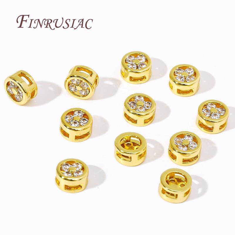 18K Real Gold Plated Inlaid Zircon Bracelet Separators For Beads Round Spacer Beads High Quality DIY Jewelry Accessories