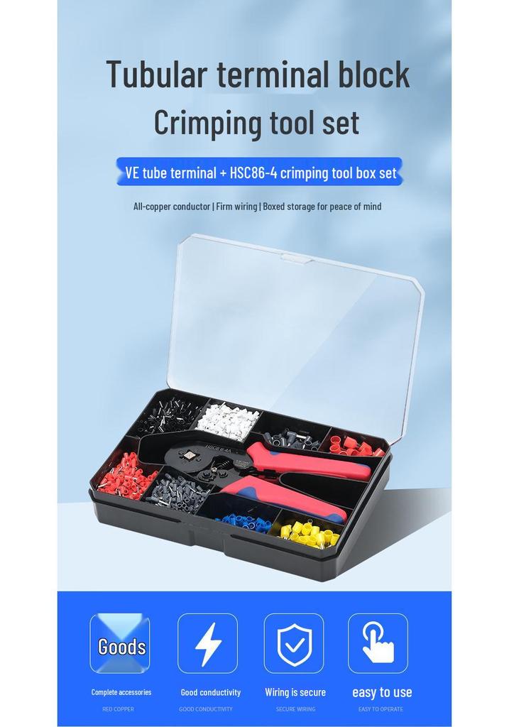 Insulated Wire Connector & Crimping Plier Set: 800/1200/1800 Pcs Tubular Cold-Press Terminals, 6-4A