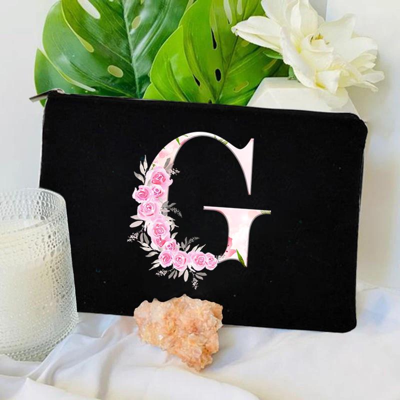 Damen Tasche Make-up Tasche Brautjungfer Make-up Taschen Blumen Alphabet Druck Leinen Reißverschluss Tasche Reise Organizer Etui Mujer Bolsas Kosmetik