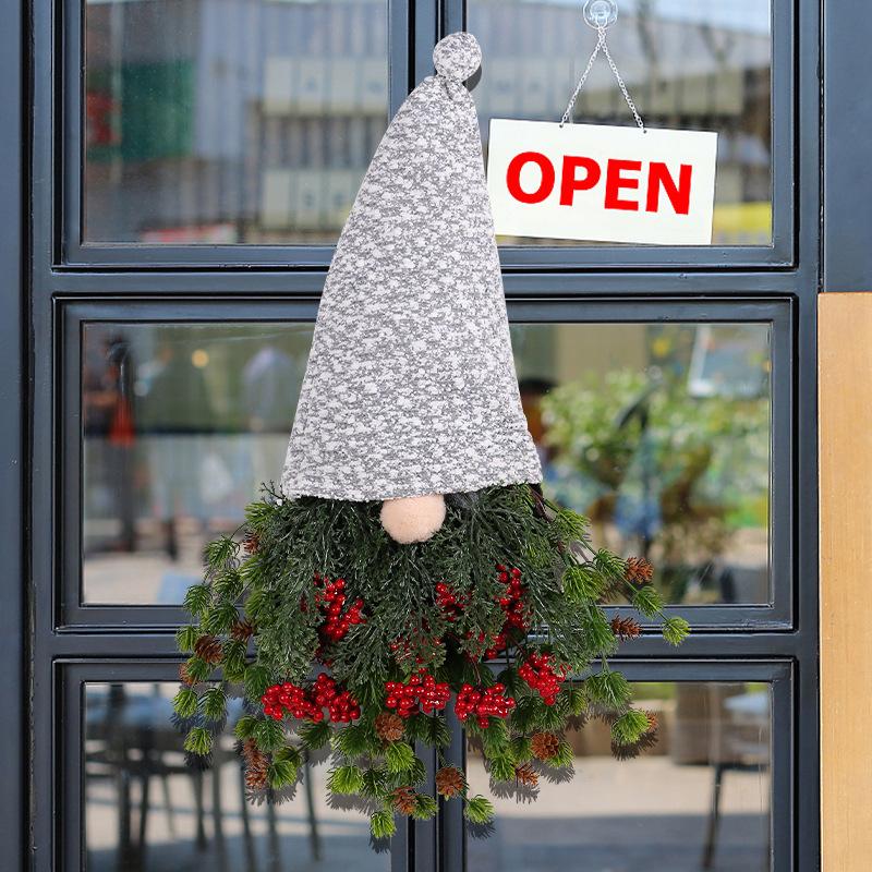 Christmas Wreath, Fabric, Red Fruit Hat, Upside Down Tree, Faceless Santa Claus, Door Hanging, Yard Decoration Props