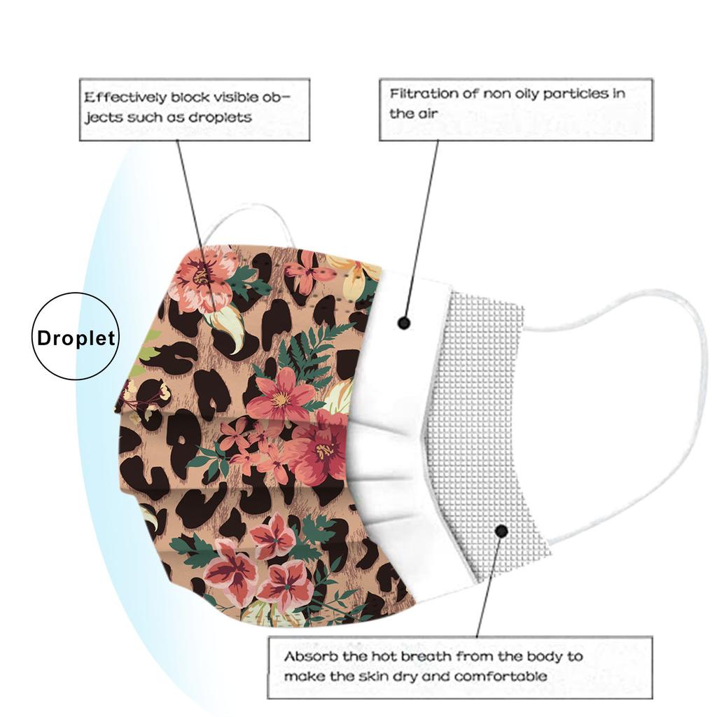 10PCS Adult Leopard Print Plus Flower Three-Layer Ddisposable Protective Mask