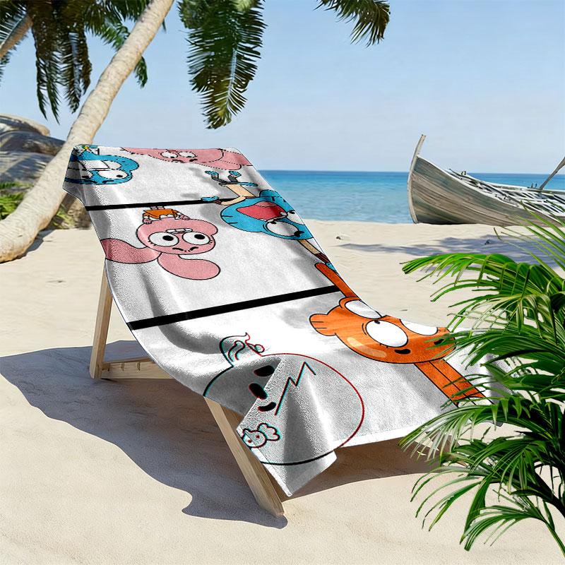 Gumball Cartoon Print Beach Towel, Large Soft Quick Dry Towel for Beach Camping Swimming