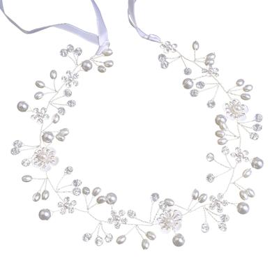 Hair Ornament, Flower, Crystal Beads, Headband, Pearl, Flower Crown, Ribbon, Head Dress, Girl, Bride, Flower Crown, Recital, Graduation, Entrance