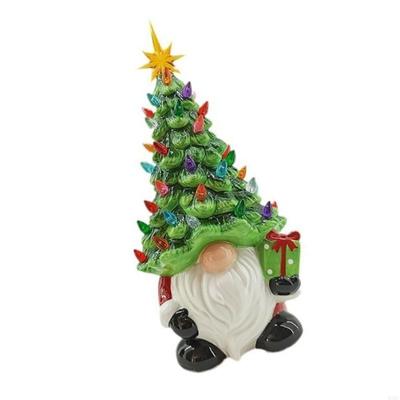 Lighted Christmas Gnomes Decorations, Faceless Old Man Ceramic Christmas Tree, Small Prelit Holiday Decor for Tabletop Home Room